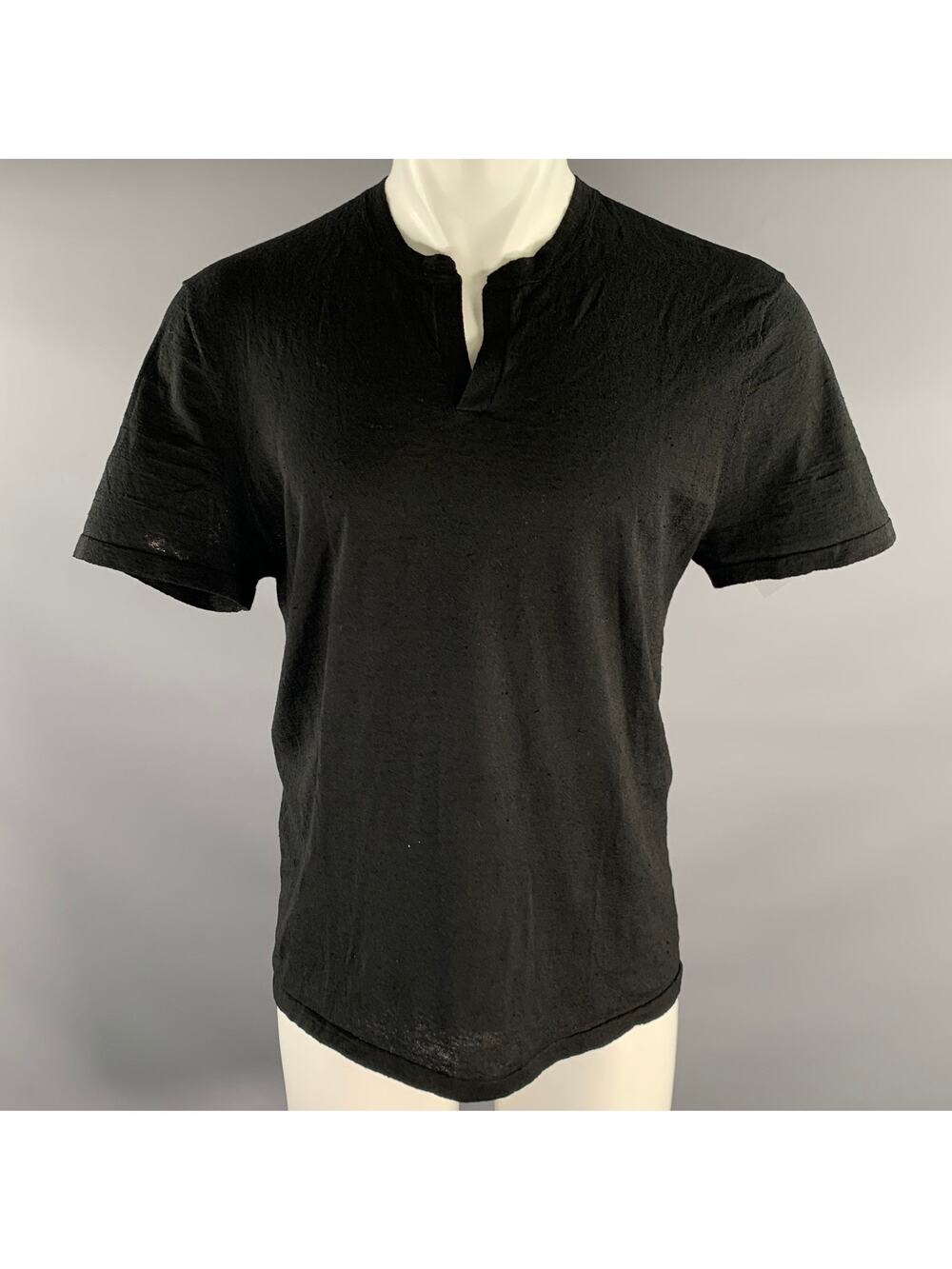 JAMES PERSE Size L Black Knit Linen Polyester Henley T-shirt